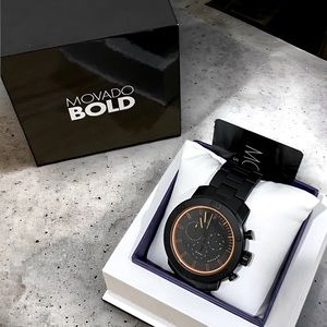 Men’s Movado watch, black and orange, gift